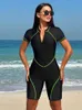 Swimwear féminin Peachtan Surf Suit Woman Sports Sweetwear Shorts Slve Slve New Beachwear Ensemble 2024 Cosuil de bain noir Femme One Piece Y240429