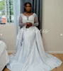 Wspaniałe sukienki ślubne Aso ebi ebi -syrena z odłączanym pociągiem Pearls Długie rękaw Nigeria African Country Sukienka ślubna 2024 2 w 1 w rozmiarze Plus Church Bride Vestio Novia