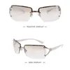Güneş Gözlüğü 2000'in Retro Sarısı Kadınlar Erkekler Lüks Elmas Y2K Güneş Gözlükleri UV400 Bayanlar Moda Siber Gözlükleri