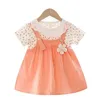04y Elegant Baby Girl Robe Lace Lace Doll Coller charmant fête pour tout-petit costume fleur tenue princesse enfant Vêtements A1177 240428