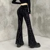 Women's Pants Capris Womens Gothic Pants Dark Flared Pants Womens Fashion Temperament Velvet Embossed Design Casual Trousers Female Y240504