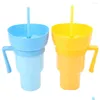 Cups Saucers 1000Ml Portable Snack Container Leak-Proof And Drink Cup Popcorn Beverage 2 In 1 Color Changing For Cinema Home Trave Dhva1