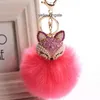 Keychains Bedanyards Winter Faux Rabbit Fur Ball Keychain com Rhinestone Fox Head Keyring Pompom Pompom Key Chains Crystal for Women