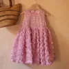 Blush Rose Rose Flower Girls Robes avec en dentelle à lace Applique de bijou perlé, sans manches, petite fille Baby Girl Princess Party Ball Robe Birthday Pageant Robe