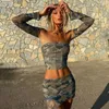 Werkjurken driedelige set vrouwen sexy tube top bandeau sjaal mini rok camouflage camouflage lange mouw outfits militaire crop tops onregelmatig