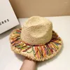 Wide Brim Hats Summer Anti-UV Raffia Paille du chapeau de paille féminin Protection du soleil Fashion Fashion Seaside Dames Casual Jazz Top Panama