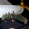 Bandas de cabeça barrocas de cristal verde retro preto Cristal de noiva Crown decoração Diamante água véu de véu de casamento acessórios para cabelos Q240506