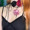 Gioielli da spicco di chiaretta rosa fiore esagerato esagerato nastro in seta vintage collana collana in stile coreano in stile coreano