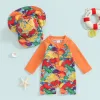 Toddler Swim -Toddler Boys Pash Strażunki kąpielowe romperowy żółw z długim rękawem/dinozaur Kąpiec Kąpiec Baby Szybkość kąpielowa z czapką dziecięcą odzież plażową