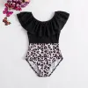 Costume da bagno per bambini per bambini 2024 Summer New Girls Swimsuit Beach Style Floral Vacation Style Onepiece Swing Swing Swing Swimsuit