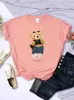 Женская футболка улица плюшевая мишка селфи качающаяся девушка Funny Print Fuse Fember Personality Hip Hop с коротким рукавом летние дышащие футболки 2405