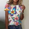 Women's T-Shirt 2024 Fashion Womens T-shirt 3D Butterfly Print Staff Neckline Short Sleeve T-shirt Luxury Womens T-shirt Large Y2k Girls ClothingL2405