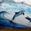 Podwójna okładka 3PCS Zestaw mody, Ocean Blue Sky White Cloud Dolphin Dolphin Dolphin Girls Super miękki i wygodne pościel cyfrowy druk na sypialnię, pokój gościnny