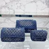 Chanei Classic Denim Blue CC Klappbeutel Luxuseinkaufstasche Designer Frauen Handtasche Crossbody Tote Umhängetasche Vintage Stickerei Druck