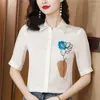 Blouses pour femmes Satin Vintage Shirt Impressions de soie d'été à manches courtes pour femmes en vrac