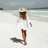 Kvinnliga strandkläder bikini cover-ups sommar badkläder spets tunika skjorta strandklänning kvinnor baddräkt strand täcker boho strandkläder fasta vita klänningar y240504