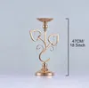 Golden Metal Double Heart Flower Stand Table de mariage Tablette maître