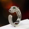 Designer Collection Open Ring Women Lady 925 Sterling Silver Paved Cubic Zircon Plated Gold Color Leopard Panther High Jewelry 240430