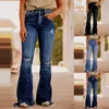 Pantalon féminin Capris Femmes Strtwear Y2K Jeans évasés Jeans éloignés jeans lavés jeans vintage avec bords déchirés trous de cargaison rétro pantalon 2024 Y240504