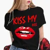 Damen T-Shirt Womens T-Shirt Sexy Küsse Lip sagt lustige schwarze T-Shirt Sommer Womens Soft T-Shirt Graphic T-Shirt Kurzarm Crewneck T-Shirtl2405