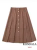 Röcke Vintage PU Brown Button Midi Frauen Röcke Chic eine Linie Kunstleder passen alle losen Röcke Bürodame Fashion Herbst