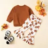 Set di abbigliamento BAMBINI CINE BASCHI 3PCS Halloween Stampa di zucca Abiti per top a maniche lunghe Spaccate Pantaloni svasati Set di fasce per la fascia