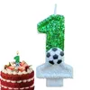 3pcs Bougies football Childrens d'anniversaire Bougies 0-9 Numéro Green Sparkles Birthday Soccer Ball Bougie pour boy-boy gâteau décoration Topper Decoration