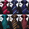 Bow Ties Hi-Tie Red Blue Striped Business Mens Tie 8,5 cm Jacquard Ntralte accessoires Dagelijkse slijtage Cravat Wedding Party Hanky Cufflink Set