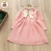 女の子のドレスキッズ服ベビーガール秋の冬編み長いスリーブドレスボウファッションプリンセスパーティーベスティドス