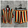 Herrendesigner Strickwege Polo -Hemd Set Unisex 11 Stil Casablanca Shirt Perlenknopf Wellenstreifen Hollow Out Männer lässige Kurzärmel hochwertige Strickwaren Set