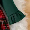 드레스 Patpat Baby Girl Solid Longseeve 스 플린 스 플라이 즈 레드 격자 무늬 활 프론트 드레스 외출을위한 완벽한 기본 스타일 크리스마스.