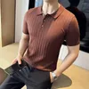 Men's Polos Summer Mesh Hollow Striped Polo Shirt For Men Short Sleeve Slim Fit T-shirts Fashion Knitted Casual Business Tee