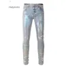 Amiirii Purple Jeans Mens Fashion Jean 2024 American Demin High Street Silver Lacque Brand en détresse 32CO