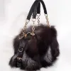 Torebki luksusowy luksusowy futra futrzana torba na ramię naturalny puszysty lis fur