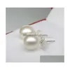 Stud 925 Sterling Sier Pearl -oorbellen voor vrouwelijke sieraden Aretes Brincos Romantische charme 6/8/10/12 mm Ball Luxe Designer Love Ear Ring Dh3xk