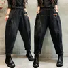 Jeans femminile 2024 in stile primaverile arti donne elastico vita vintage a quadri sciolti di cotone casual cotone denim pantaloni femminile jean