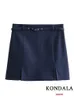 Röcke Vintage Casual Chic Women Shorts Rock Blue Solid Belt Reißverschluss Shorts Rock Mode Herbst Elegante Weihnachtsshorts