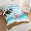 Copertura del piumone 3 pezzi set di moda (1 trapunta + 2 * federa, nessun nucleo), set da letto con stampa fenicotta in spiaggia estiva, morbido e confortevole per la pelle per la camera da letto, camera degli ospiti