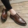 Dress Shoes Classic Leather Men's Casual Big Head Derby Hong Kong Style Suit Young Hair Stylist Party