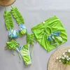 Bikini Femmes de maillot de bain 2024 Femme Sweetwear Ruffle Beachwear Swimming Fult Bathing Bathing Bikini Set Jirt Sarong Biquini 240506