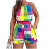 Kvinnors spårsättningar Girl Sexig Rem Tank Shorts Two Piece Set 2024 Summer Print Fashion Combination Short Femme Crop Top och