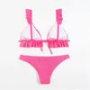 Swimwear pour femmes bikini bikini rose rose de maillot de bain ruché lacet en deux pièces Bikinis Y2K Suif de bain Beachwear Traje Bano Mujer
