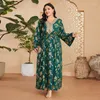 Abbigliamento etnico casual maniche lunghe a v-scollo Dubai Abaya Abete con lacci musulmani stampato Donne arabo sciolto arabo slim tacchino caftan Vestidos