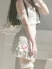 Saias saia de verão feminino com cetim laço de cetim estampa floral alta cintura bainha mini saia de chiffon