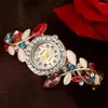 Wristwatches Women Vintage Quartz Watches Fashion Rhinestone Flower Ladies Bangle Bracelet Luxury Steel Watch Female Clock