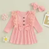 Flickans klänningar Autumn New Baby Girl Dress Cotton Baby Girl Girls Lace Patchwork Ribbed Ruffle Long Sleeve Dresses Casual Princess Clothl2405