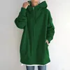 Damesjassen massief kleur ritssluiting met capuchon longline fleece gevoerde streetwear pullover jas dames zijkant hoodie