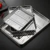 Grills 304 Rostfritt stål kakbakning BBQ PAN TRAY PLATE OVEN BROWNIE TRAY MED TRÅD RACK Matlagning Rostning GRILLING TOOL