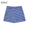 Frauen Shorts EDSA Women Mode blau gestrickte Streifenrock 2024 Sommer Mid Rise Beach Style Wrap Casual Streetwear