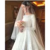 Long 2021 Neck Simple Jewel Sleeves Dresses A Line Custom Made Plus Size Sweep Train Satin Wedding Bridal Gown Vestido De Novia